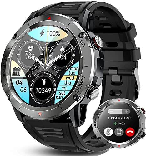 Bengux Smartwatch Herren mit Telefonfunktion 1,39Zoll HD Voll Touchscreen IP68 mit 100+ Sportmodi Fitness Tracker Sportuhr Schlafmonitor Schrittzähler Message Reminder Pulsuhr für Android iOS(Schwarz)