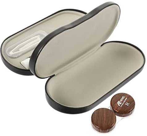 Zerodeko 1 Set Dual Purpose Glasses Case Lens Case Travel Kit 2 in 1 Glasses Case Colored Contactlenses Eyeglass and Case Color Pu Leather Double Layer