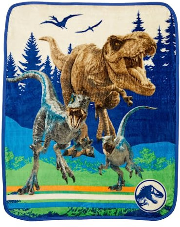 Franco Jurassic World Dominion Rexy T-Rex Kinder-Bettwäsche, superweich, seidiger Überwurf, 101,6 x 127 cm, offizielles Lizenzprodukt