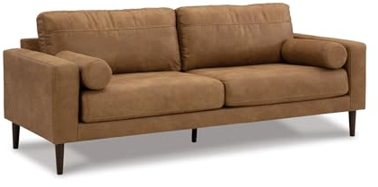 Signature Design by Ashley Telora Faux Leather Sofa, 2 Bolster Pillows, Loose Cushions, Faux Wood Finish Accent Legs, 85 W x 35 D x 35 H, Dark Brown