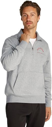 Tommy Hilfiger Men's Collar Zip Sweatshirt without Hood, Grey (Light Grey Heather), L