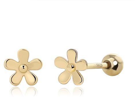 Meissa Argent 925 Boucles d'oreilles petit fleur Piercing oreille à vis Boucles d'oreilles plaquées or Hypoallergéniques pour adolescentes femme cadeau anniversaire, Or