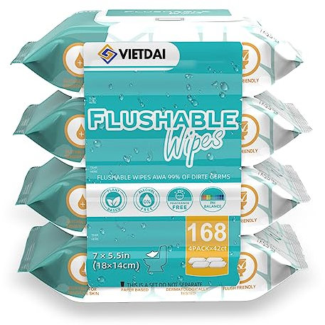 VIETDAI Feuchtes Toilettenpapier Reise Feuchtes Klopapier, mit Aloe Vera Vitamin E und Kamille Feuchttücher Toilette Spülbar Sanft Pflegend - 168 Blatt