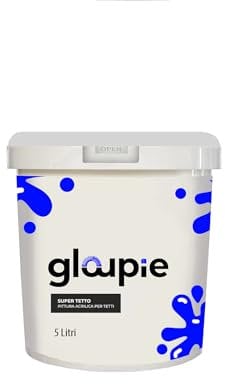 GLOUPIE SUPER TETTO Pittura Acrilica All'Acqua Elastomerica Per Protezione E Decorazione Di Tetti E Superfici Esterne, 5 Litri, Grigio, Made In Italy