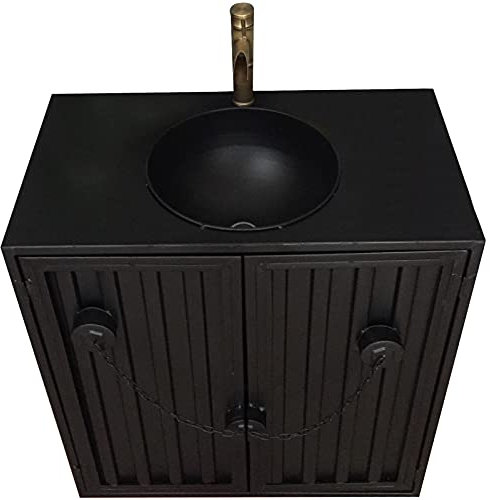 Freistehender Badezimmer-Waschtisch, Industrie-Stil, Schmiedeeisernes Waschbecken, Aufbewahrungseinheit Mit Wasserhahn Und Abfluss, 89,9 X 44,9 X 79,9 cm, Schwarz, Ohne Spiegel