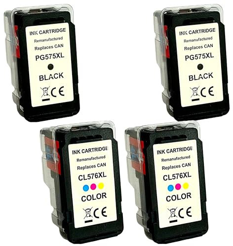 Eurotone PG-575XL CL-576XL 575 XL 576 XL Multipack Druckerpatronen Kompatibel für Canon 575 576 Patronen für PIXMA TS3550i TS3551i TR4750i TR4751i (4er-Pack 2X 575 XL Schwarz + 2X 576 XL Farbe)