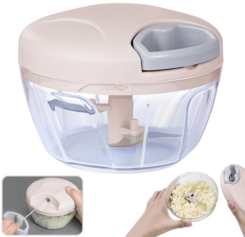 NIUAWASA Zwiebelschneider Manuell 500ml, Manueller Gemüse Schneider Handzerkleinerer Multizerkleinerer mit Edelstahlklingen Schneidemaschine Würfelmühle für Zwiebeln Knoblauchnüsse (Rosa)