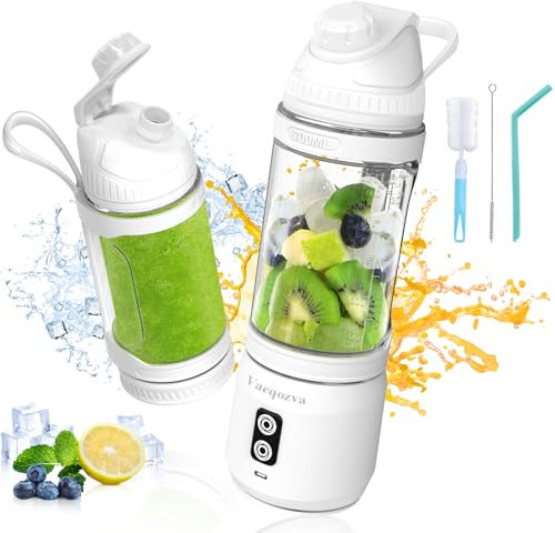 Vaeqozva Mini Blender Smoothie Maker,700ml Portable Smoothie Blender USB Rechargeable,Cordless Anti-Jamming Personal Fruit Smoothie Blender With BPA Free Bottle For Travel Sports Office,White