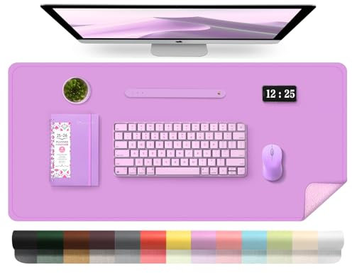 BLESWIN Leather Desk Pad Protector, Waterproof Computer Mat, Laptop Keyboard Mouse Mat, Easy Clean Office Writing Surface (Lilac, 80x40cm)