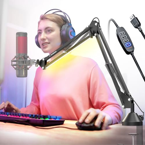 Mikrofon Arm, Galgenarm-Mikrofon, Faltbar Mikrofonarm, Schreibtischhalterung mit 3/8 Zoll auf 5/8 Zoll Schraubadapter, Verstellbarer Mikrofonständer für Podcasting, Gaming-Aufnahmen Schwarz (Black)