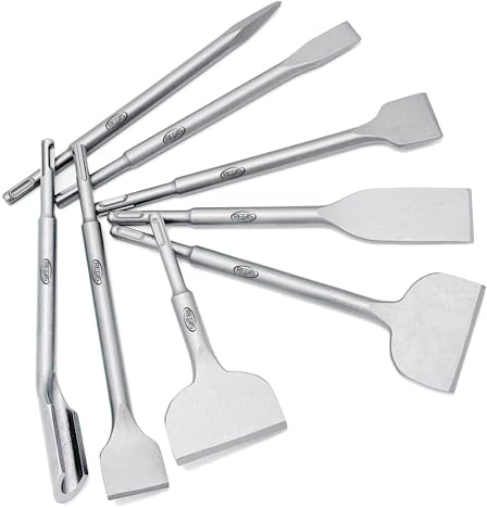 Regiis Tech 8 pcs SDS Plus Chisel Set, Masonry Concrete Drill Bit Set, Tile Removal Chisel Bits for Rotary Hammer with Point Flat Wide Tile Inclined Grooving Scraping Scaling Chisels