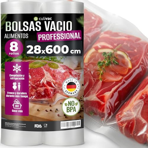 culivac 8 Folienrollen 28x600cm Vakuumrollen Pro für Vakuumierer Vakuumiergerät Folienschweißgerät BPA-frei Vakuumierfolie Rolle Vakuumierbeutel Vakuumierrollen Folienbeutel Vakuumbeutel Rolls