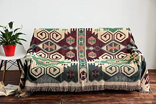 Boho Chic Überwurfdecke aus 100 % Baumwolle, gewebt, mit Quasten, weicher Sofabezug und warmer Steppdecke für Couch, großer indischer Stil, Sofaüberwurf, 180 x 230 cm