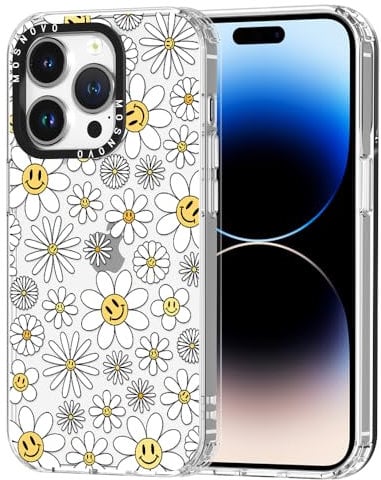 MOSNOVO Case for iPhone 14 Pro, [Buffertech 6.6ft Military-Grade Drop Protection] [Anti Peel Off Tech] Clear TPU Bumper Phone Case Cover Design - Happy Daisy Blooms
