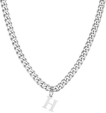 Ketten Herren Schmuck Silber, Edelstahl Halzketten Männer Halskette Mit Buchstaben-Anhänger H Halsketten Mit Anhänger Herren Schmuck Geschenke