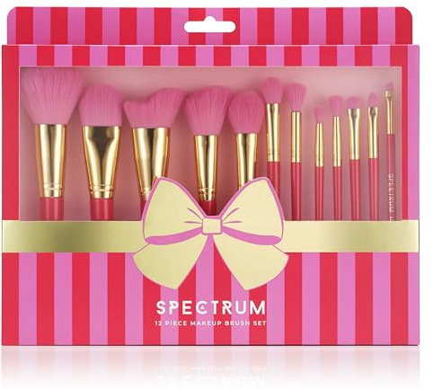 Spectrum Merry & Bright Lot de 12 pinceaux de maquillage – Pinceaux de qualité supérieure pour une application impeccable – Joli emballage de Noël – Pour les amateurs de maquillage et les amateurs de