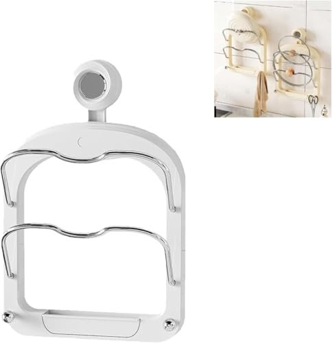 Suction Cup Wall Mounted Pot Lid Holder, Pot Lid Holder Rack for Pots and Pans Pot Lid Holder While Cooking, Pot Lids Holder Organizer Wall Suction for Cabinet (White)