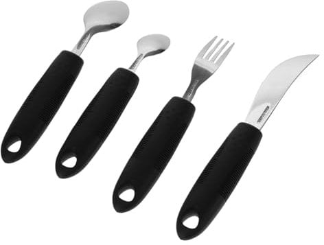 BUGUUYO 4 Stück Adaptives Geschirr Angepasstes Besteck Essbesteck Für Behinderte Utensilien Mit Breitem Griff Adaptive Fütterungsutensilien Aid-besteck Black Edelstahl-gummi-kunststoff