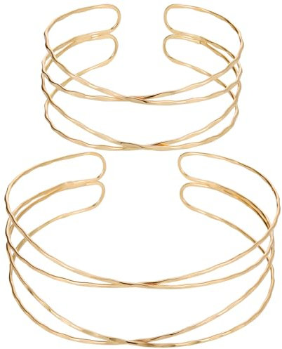 Fentar Oberarmreif Gold und Halskette Gold, Mehrschichtig Armreif Gold, Mode Goldene Armbänder Schmuck Set Gold, Arm Cuff, Biegsame Halskette, Größe Einstellbar Oberarmreif für Mädchen Frauen