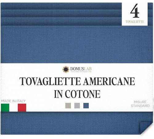 DomusLab Amerikanische Tischsets aus Baumwolle, waschbar, 4 Stück, hergestellt in Italien, elegante und moderne Frühstücksbrettchen, 35 x 45 cm (Denim-Blau)