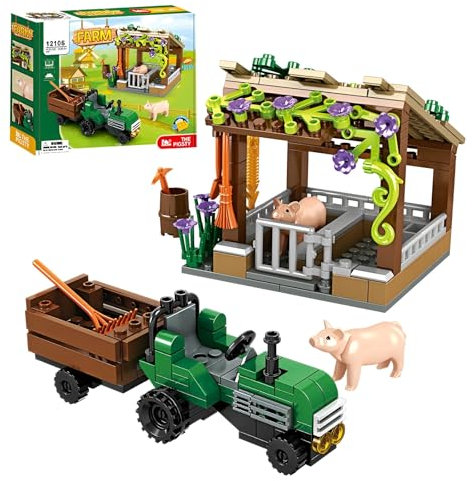 SymGrpu Bauernhof Bausteine Bausatz, 190 PCS Schweinestall Klemmbausteine mit Traktor Schweine, Bauernhof Set Spielzeug, BAU Weihnachten Geburtstagsgeschenke für Erwachsene Kinder Mädchen Jungen