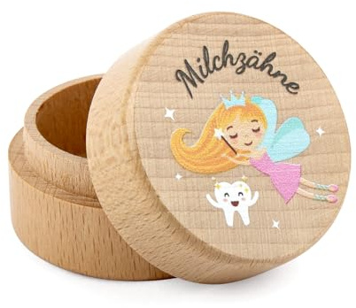 Tikplus Zahndose Milchzähne, Holzdose Milch Zähne, Zahndose Milchzahndose | Junge & Mädchen - zur Taufe und Geburtstag Geschenke für Neue Eltern (Blumenfee)