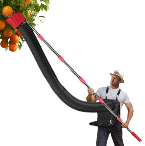Zibeem Obstgreifer, Obstpflückerstange, Teleskopischer 13-Fuß-Obstbaumpflücker mit Einstellbarer Länge, Teleskop-Obstbaumpflücker mit Auffangtrichter und Taschenwerkzeug, für Hobbygärtner