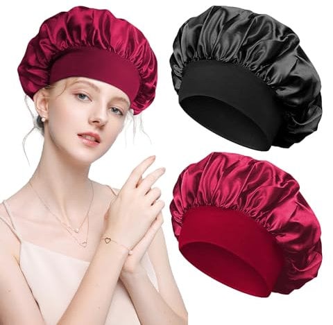 2 Stück Satin Haarhaube,Bonnet Sleep Cap Haarhaube Haar Haube zum Schlafen Locken Schlafhaube Haare Schützen Nacht Schlafmütze Curly Hair Kopfhaube,für Herren Damen Kinder Die Nachts Haarschutz Bonet