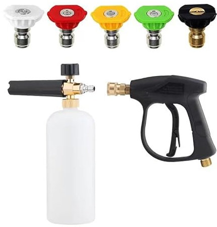 Aolawco 1L Snow Foam Gun with 1/4 Quick-Connect Foam Cannon, 5 High-Pressure Jet Washing Nozzles, 1 Adapter -Pressure Washer Gun for Car Wash