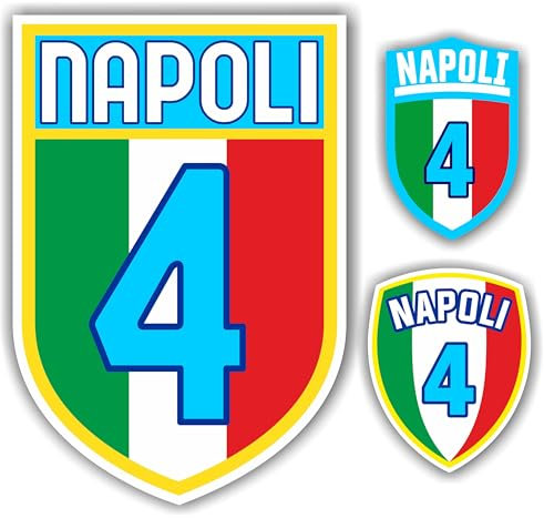 Adesivo Scudetto Napoli 4 tricolore mod. 1 sagomato (2 ADESIVI DA 10 cm. OMAGGIO inclusi nel pacco) cm. 32