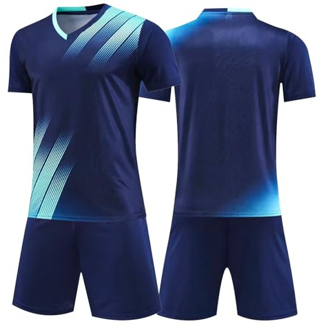 Keyck Fotbollströja för Barn, Set av Fotbollströjor för Barn, Fotbollsträning Kit för Barn, Komplett Träningsset med Byxor och T-shirt, Sporttröjor för Pojkar för 7-13 År, Marinblå, 7-8 anni