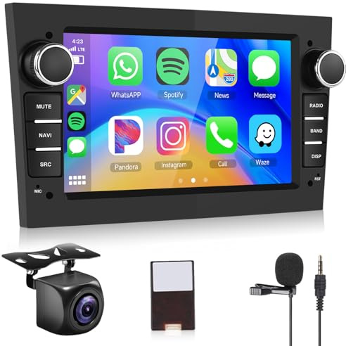 【2+64G】 Hodozzy Carplay Autoadio für Opel Astra Corsa Meriva Zafira mit Navi/WiFi, 7 Zoll Opel Autoradio Bluetooth mit Android Auto/EQ/Mirror Link/FM/RDS/SWC/USB+Rückfahrkamera, Schwarz