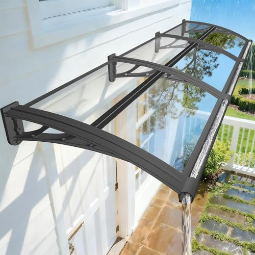 NacstarHome Marquesina Puerta Exterior y Ventanas 60x170cm, Tejadillo Protección contra Sol y Lluvia, Transparente Sólido Resistente Policarbonato Toldo para Puertas Entrada con Lavabo