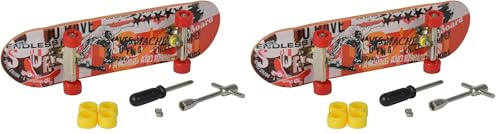 Simba 103306083 - Finger Skateboard, 6-Fach Sortiert, es Wird nur EIN Artikel geliefert, 9cm, Anti Stress, Fingerboard, Finger Scooter, mit Zubehör, ab 5 Jahren (Packung mit 2)