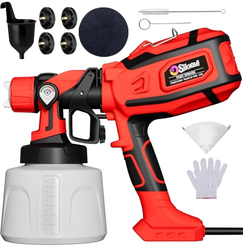 Farbsprühsystem 850W HVLP Elektrische Spritzpistole, 1400ML Behälter, 4 Düsen & 2 Sprühmuster, Einstellbarer Durchfluss, Lackierpistole mit Reinigungsfunktion für Möbel, Wände, Türen & Zäune, DIY