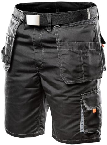NEO TOOLS Kurze Arbeitshose Herren - Schwarz Arbeitsshort mit Arbeitsgürtel - Arbeitshosen für Männer Kurz - Multifunktionale Taschen - Arbeitshose Sommer - Verstärkungen aus Oxford-Gewebe Gr. 52