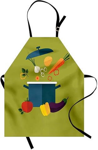 ABAKUHAUS Gemüse Kunst Kochschürze, vegetarische Suppe, Unisex-Küchenlätzchen mit verstellbarem Hals für Kochen Gartenarbeit, 67 cm x 80 cm, Olivgrün