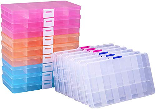 Tebery 15 Stück Plastik Aufbewahrungsbox Einstellbar Fächer Sortimentskasten Werkzeugcontainer 5 Farben