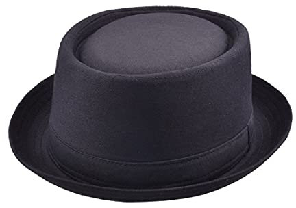 Pork Pie Hut für Herren 100% Baumwolle Hut mit Ripsband Trilby Fedora Breaking Bad Heisenberg Style in Schwarz, Schwarz , 7 1/8