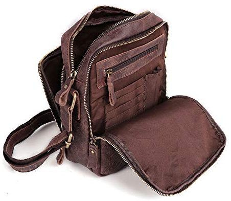 BAIGIO Umhängetasche Herren Leder Schultertasche Vintage Herrentasche Messenger Bag mit Schultergurt für Arbeit Reise Alltagsleben (Dunkelbraun)