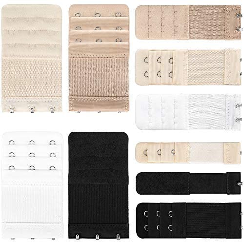 GeeRic 10Pcs Bra Extender Set of 3 Hooks/ 2 Hooks/ 1 Hook Soft and Comfortable Women Bra Extensions Elastic Extenders - Black White and Beige