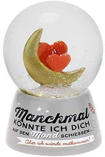 Die Geschenkewelt 46188 Traumkugel Mond mit Herzen, 6,5 cm Schneekugel, Mehrfarbig, Höhe
