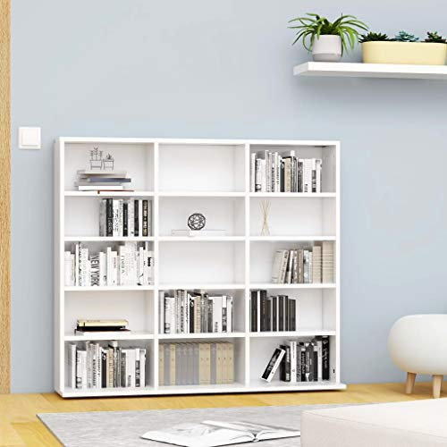 Tidyard CD-Regal mit 15 offenen Fächern DVD Bluray Medienregal Medienschrank Aufbewahrung Standregal Regalwand Bücherregal Weiß 102 x 16 x 89,5 cm Spanplatte