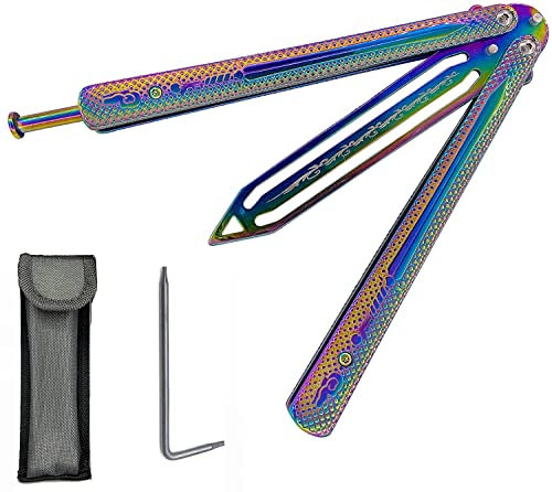 BILYSKEP Butterfly Trainer Butterfly Messer zum Üben, Ungeschärfte Klinge, Komplett Edelstahl, Stumpfes Folding Finger Trainer (Rainbow)