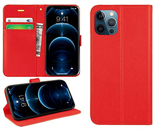 DN-Technology for iPhone 12 Pro Max Case Flip Leather Wallet Book Stand Folio Card Holder Phone Cover iPhone 12 Pro Max 6.7'' (RED)