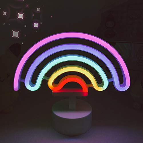 LED Regenbogen Neonlicht Schild, ZVO Neon Light Wandleuchte Zeichen Innen, Batterie/USB Wandkunst Leuchtreklame Decoration Schreibtisch Nachtlicht für Weihnachten Kinder Schlafzimmer Bar