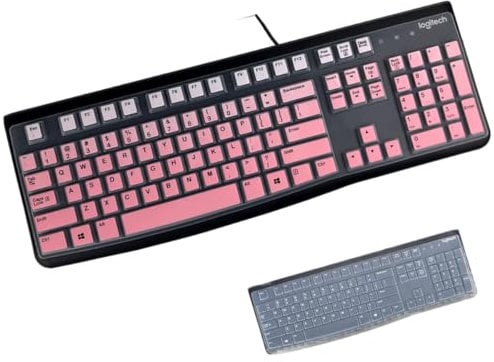Confezione da 2 coperture per tastiera Logitech K120 e MK120 ergonomiche da scrivania, tastiera USB Logitech K120 e MK120, layout americano, impermeabile, anti-polvere, colore: rosa sfumato +