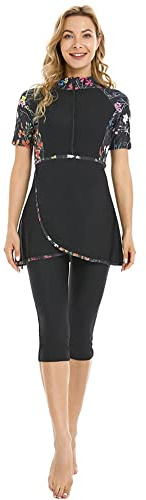 TaissBocco Maillot de Bain Modeste à Manches Courtes pour Femme avec Protection Anti-irritations