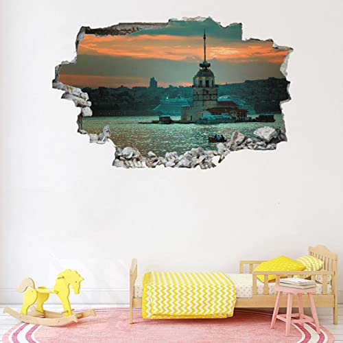 Himmel Wandsticker 3D Durchbruch Landschaft Wandtattoo kinderzimmer Deko Architektur Wand Aufkleber Selbstklebend Wanddurchbruch Wandsticker Wandbild für Junge Mädchen Zimmer Wohnzimmer Schlafzimmer