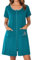 Ekouaer Bademäntel mit Reißverschluss für Damen, kurze Ärmel, Reißverschluss, Hausmantel, kurzer Bademantel, leichtes Nachthemd mit Taschen, S-3XL, Dunkelgrau/Blau, Large